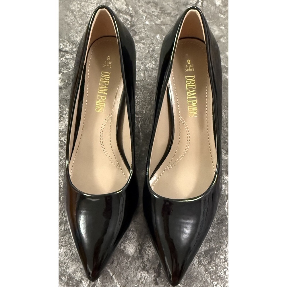 Dream Pairs Womens Black Patent Leather Pointy Toe Heel Pumps Sz 8 NEW